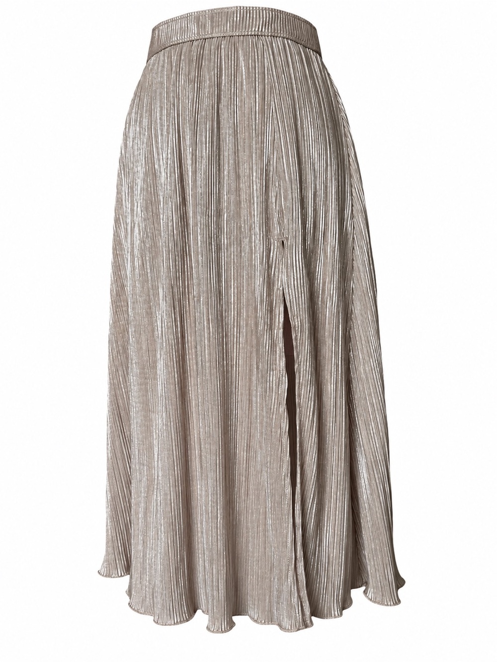 Abercrombie & Fitch Blush Pink Metallic Pleated Midi Skirt Slit Small Petite